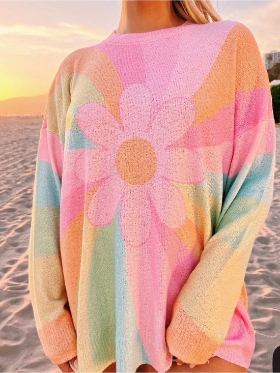 Show Me Your MuMu Sweaters - Show Me Your MUMU Pastel Daisy Oversized Knit Sweater- Barbie Collection